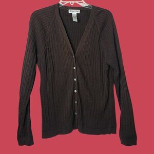 Mendocino Womens V-Neck Cable Knit  Cardigan Sweater 100% Cotton Brown X Large